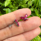 925 Sterling Silver / 10K / 14K / 18K Black-Plated Stud Earrings for Women - Butterfly Design with D-Color Moissanite Ruby Sapphire & Emerald