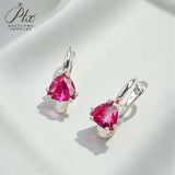 Chubby Triangle Colored Gemstone Earrings with 1.6-2CT Ruby Sapphire Colombia for Women's Gentle Fashionable Jewerly Ear Studs