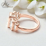 Moissanite Ring with Emerald Cut Crafted in 10K/14K/18K Gold Geometric Layered Band Vintage Wedding Ring Anniversary Gift for