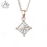 Princess Cut Classic Necklace 1/2/3CT D Color Moissanite S925 Plated White Yellow Rose Gold Chain for Engagement Chrisrmas Charm
