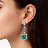 Lab Grown Gemstone Asscher Cut Earrings 10k 14k 18k  Ruby Sapphire  Columbia Emerald VVS1 Clarity Moissanite Diamonds