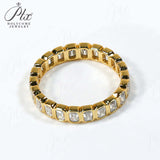 Moissanite Ring Full Eternity Engagement Ring Emerald Cut 18K 14K Gold Silver Band Wedding Band jewelry for Women Bezel Set