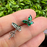 925 Sterling Silver / 10K / 14K / 18K Black-Plated Stud Earrings for Women - Butterfly Design with D-Color Moissanite Ruby Sapphire & Emerald