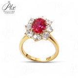 Flower Ring with 1.7-2.5CT Oval Lab Grown Ruby Sapphire Colombian Padparadscha 925 Silver Women Engagement Christmas Party Gift