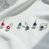 Chubby Triangle Colored Gemstone Earrings with 1.6-2CT Ruby Sapphire Colombia for Women's Gentle Fashionable Jewerly Ear Studs