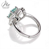 3CT Oval Shape Fancy Vivid Blue Moissanite  Double Halo Hollow Adjustable Ring