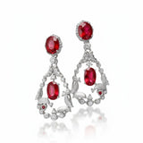 Ruby Sapphire Earrings Lab Grown Gemstones Oval Shape 925 Sterling Silver with Certificate Vintage Style Ornate Wedding Charms