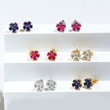 Flower-Shaped Earring Jewelry with Moissanite/Sapphire/Ruby 925 Sterling Silver Plated Screwback Earrings for Women