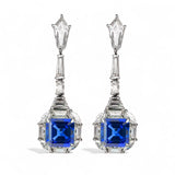 Lab Grown Gemstone Asscher Cut Earrings 10k 14k 18k  Ruby Sapphire  Columbia Emerald VVS1 Clarity Moissanite Diamonds