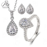 Pear Shape Halo Necklace Ring Earrings Moissanite Jewelry Set Women Only Gifts For Festivals And Anniversaries