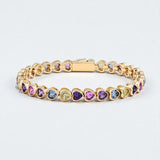 Rainbow Zircon Bracelet Heart Cut Stones Bright Multi-Color Shine Trendy Adjustable Fashion Accessory for Women Gift-Giving