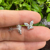 925 Sterling Silver / 10K / 14K / 18K Black-Plated Stud Earrings for Women - Butterfly Design with D-Color Moissanite Ruby Sapphire & Emerald