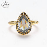 Engagement Ring Salt and Pepper Moissanite Diamond Pear Cut 925 Sterling Silver Plated with 18k Gold Wedding Jewelry Vintage