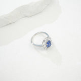 Flower Ring with 1.7-2.5CT Oval Lab Grown Ruby Sapphire Colombian Padparadscha 925 Silver Women Engagement Christmas Party Gift