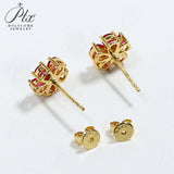 Flower-Shaped Earring Jewelry with Moissanite/Sapphire/Ruby 925 Sterling Silver Plated Screwback Earrings for Women