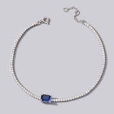 White Gold Emerald Cut Bracelet with Lab Grown Emerald Ruby Sapphire Cultured Gemstone Tennis Bracelet Fine Jewelry Gift