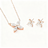 Clover & Marquise-Cut D-Color Moissanite Earring & Necklace Set 925 Silver Plated with Gold Hypoallergenic - Ideal for Women's Daily Wear & Holiday Gifts