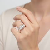 Moissanite Ring with Emerald Cut Crafted in 10K/14K/18K Gold Geometric Layered Band Vintage Wedding Ring Anniversary Gift for