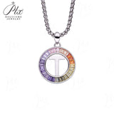 Zircon 925 Sterling Silver Rainbow Coloured Alphabet Necklace Commuting Daily Wear