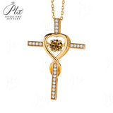 Moissanite Necklace 1CT 6.5mm Heart-Cross Pendant 925 Sterling Silver Women Wedding/Anniversary Special Gift Fine Jewelry Charms