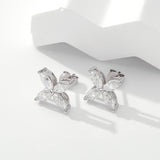 Clover & Marquise-Cut D-Color Moissanite Earring & Necklace Set 925 Silver Plated with Gold Hypoallergenic - Ideal for Women's Daily Wear & Holiday Gifts