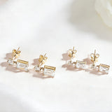 Moissanite Round Cut+Emerald Cut D White Earrings White Gold Yellow Gold Designer Studs Fine Jewelry Anniversary Wedding Gift