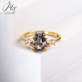 Engagement Ring Salt and Pepper Moissanite Diamond Pear Cut 925 Sterling Silver Plated with 18k Gold Wedding Jewelry Vintage