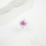 Flower Ring with 1.7-2.5CT Oval Lab Grown Ruby Sapphire Colombian Padparadscha 925 Silver Women Engagement Christmas Party Gift