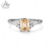 Emerald Cut Champagne Moissanite Cluster Ring Women Only Gifts For Festivals And Anniversaries