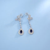 4X6mm Lab Grown Gemstone Earrings Ruby Sapphire Colombia S925 Butterfly Long Earring for Women Fashionable Christmas Party Daily