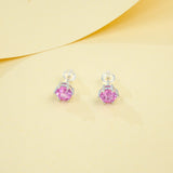 Round Colored Gemstones Earrings with Ruby Sapphire Colombia Padparadscha Paraiba S925 Four-claw Six-claw Design Fishion Gift