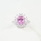 Flower Ring with 1.7-2.5CT Oval Lab Grown Ruby Sapphire Colombian Padparadscha 925 Silver Women Engagement Christmas Party Gift
