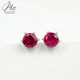 Round Colored Gemstones Earrings with Ruby Sapphire Colombia Padparadscha Paraiba S925 Four-claw Six-claw Design Fishion Gift
