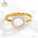 HMJ Ring Lab Grown Diamond 18K 14K 10K Gold Silver Band Sunflower Halo jewelry for Men Women No Fade Dazzling Fire Vintage