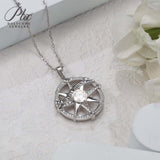 925 Sterling Silver Gold-Plated Octagonal Star Compass Pendant Necklace with D/VVS1 Grade Moissanite Exquisite Women's Jewelry