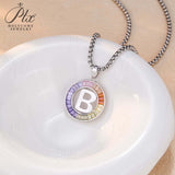 Zircon 925 Sterling Silver Rainbow Coloured Alphabet Necklace Commuting Daily Wear