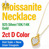 Moissanite Necklace 925 Silver/10K/14K Gold Minimalist Heart Cut 2ct D Color GRA Bridal Wedding & Everyday Wear Luxury Jewelry Gift