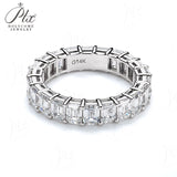 High Quality 4 Prong Emerald Cut DEF VS Lab Diamond Eternity Band 925 Sterling Silver Ring Proposal Ring