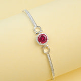 Lab Grown Ruby Sapphire Padparadscha Round Brilliant Cut Bracelet White Gold Fine Jewelry Wedding Gift