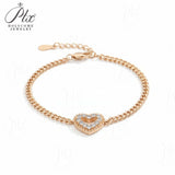 Heart Bracelet with 2mm Round Moissanite Diamond 925 Silver Plated White Yellow Gold Women's Daily Fishion Jewely Gift Favorite