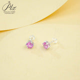 Round Colored Gemstones Earrings with Ruby Sapphire Colombia Padparadscha Paraiba S925 Four-claw Six-claw Design Fishion Gift