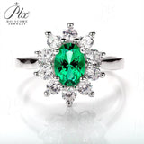 Sunflower Oval Shape Lab Created Emerald 1CT Solitaire Adjustable Ring