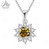 Moissanite Necklace Sunflower Pendant Multicolor Round Cut 1ct Women Wedding Party Engagement Special Gifts Charms Fine Jewelry
