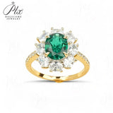 Flower Ring with 1.7-2.5CT Oval Lab Grown Ruby Sapphire Colombian Padparadscha 925 Silver Women Engagement Christmas Party Gift