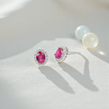 Lab Grown Gemstone Earring 1.7-2CT Oval Ruby Sapphire Colombia With Moissanite S925 Hypoallergenic Earring for Women Girls Gift
