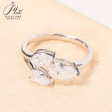 Total 2CT Moissanite Custom Ring Three-Pear Cut D/VVS1 Clarity S925 Silver Sparkling Exquisite Engagement Christmas Gift