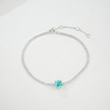 Lab-Grown Gemstone Bracelet Round Ruby Colombian Paraiba Four-Prong 925 Sterling Silver CZ Accents Christmas Gift NoFade Quality