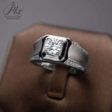 【Jason 】925 Sterling Silver 1CT Round Cut Moissanite Ring for Men Only Gifts For Festivals And Anniversaries