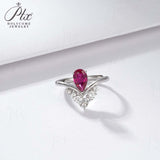 Crown Ring 5X8mm Pear Lab Grown Ruby Sapphire Zambian Padparadscha 925 Silver Ring for Women Man Engagement Christmas Party Gift