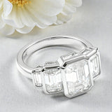 Moissanite Ring with Emerald Cut Crafted in 10K/14K/18K Gold Geometric Layered Band Vintage Wedding Ring Anniversary Gift for